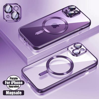Luxe Plating Siliconen TPU Transparant Hoesje voor iPhone 16 15 14 13 12 11 Pro Max Plus Magsafe Magnetische Lensfilm Beschermhoes For iPhone 13 Pro white