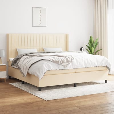 vidaXL - Boxspring - met - matras - stof - crèmekleurig - 200x200 - cm