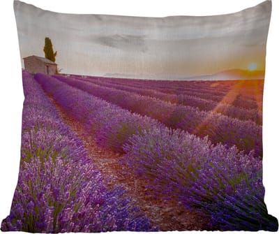 Tuinkussen - Lavendel - Zonsondergang - Bloemen - Paars - 40x40 cm - Weerbestendig