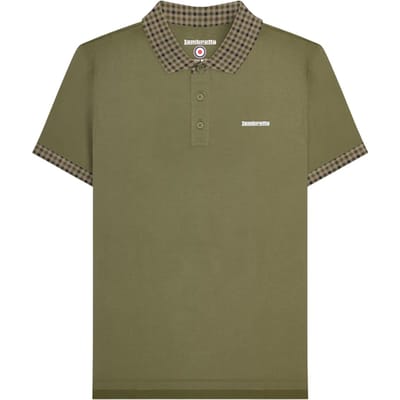 Lambretta Heren SS25 Gingham Poloshirt (Kaki Groen)