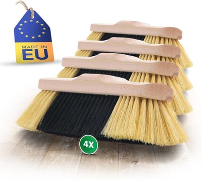 4x kamerbezems FIJNE KUNSTMATIGE HAREN Bezem met zachte haren Kastbezem Houten bezem Bezemkop dicht opeengepakt Ideale bezem voor laminaat en parket Kunstmatige PP-haren Huisbezem zonder steel