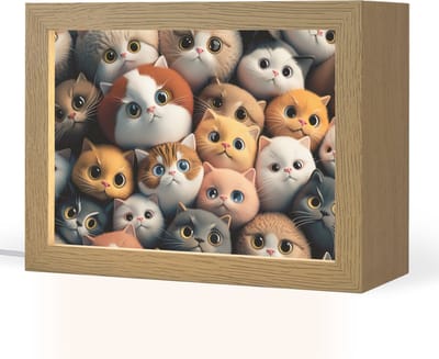 Nachtlampje 20x15 cm - Kinder lampje - Poes - Kat - Design - Bruin - Grijs - Kids - Tafellamp kinderkamer - Slaapkamer lamp - Bedlamp kinderen - Kinderlampje stopcontact - Wandlamp babykamer - Nachtlampjes