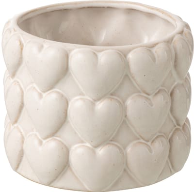 J-Line bloempot Harten - keramiek - ecru - small - 2 stuks