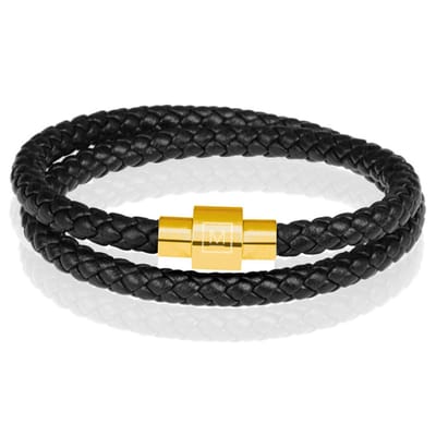 Memphis leren wrap armband Zwart Goudkleurig-24cm