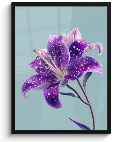 Poster in lijst - Fotolijst 60x80 cm - Posters - Lelie - Bloem - Paars - Stippen - Posterlijst zwart - Decoratie - Wanddecoratie woonkamer - Muurdecoratie slaapkamer