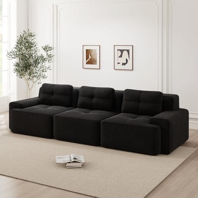 Wishdor - Modulaire Hoekbank - Diepe Zitting En Montagevrij - Minimalistisch Ontwerp - Voor De Woonkamer - Ribstof - Zwart - 3-Zits