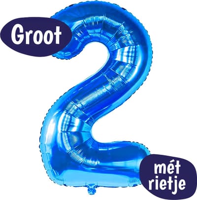 Cijfer Ballonnen - Ballon Cijfer 2 - 70cm Blauw - Folie - Opblaas Cijfers - Verjaardag - 2 jaar, 20 jaar, 21 jaar - Versiering