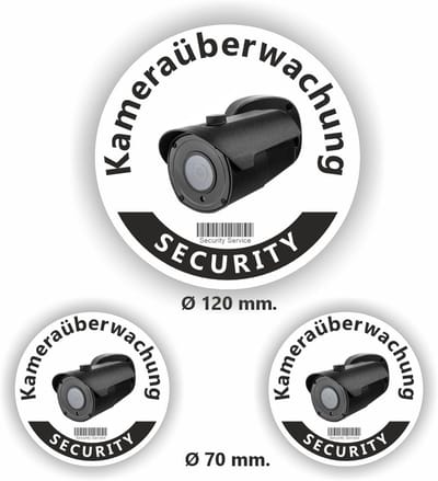 CCTV Sticker Set - Camerabewaking Stickers - Eigendom Beveiligen - Duitse Taal - 1x 12cm & 2x 7cm - Zwart