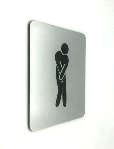 Deurbordje - WC bordje - WC - Toiletbord - Bordje - RVS Look - Pictogram - Heren - Hoge Nood - Man - incl. 3M-tape plakstrip - 10 cm x 12 cm x 1,6 mm - 5 Jaar Garantie