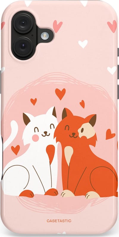 Casetastic hoesje geschikt voor Apple iPhone 16 Plus - MagSafe - Dubbellaagse bescherming - Romantische Katten Liefde - Fashion Case - Zand Perzik Wit Lichtroze