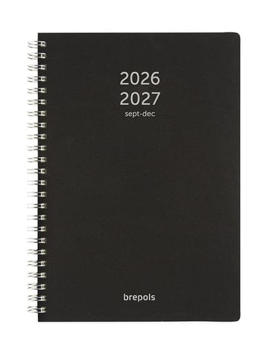 Brepols agenda 2026-2027 - Bretime POLYPROP - Schoolagenda - 16 maanden - 1 week per 2 pagina's - Wire-O - Weekoverzicht - Zwart - 14.8 x 21 cm