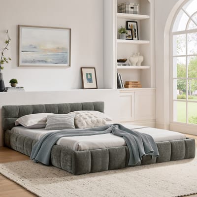 DESMIU Hoekbank 256,5 x 133,5 x 89 cm - Omkeerbare Chaise Longue Met 6 Kussens - Voor Woonkamer En Kantoor - Ribstof En Schuim - Beige