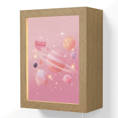 Wandlamp 15x20 cm - Oplaadbaar - Planeten - Roze - Sterren - Wandlampen binnen woonkamer - Slaapkamer lamp met kabel - Decoratieve nachtlamp - Vloerlamp snoer