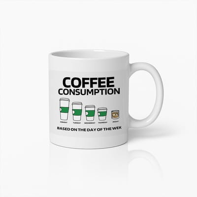Grappige Koffieconsumptie Mok 330ml – Dagelijkse Koffie Humor Beker voor Werk en Thuis – Cadeau voor Koffieliefhebbers