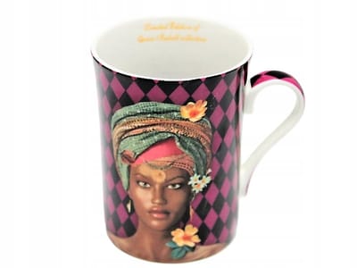 Elegante Porseleinen Mok 300ml - Vrouw in Tulband met Pepita Design