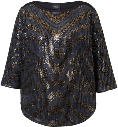 Ulla Popken - Dames - Overhemdblouse dubbellaags boothals 3/4-mouwen - Zwart - Maat 42+