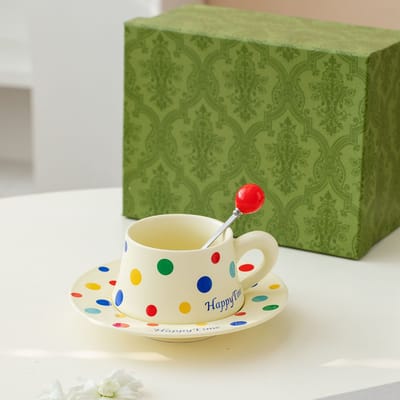 Creatieve Keramische Kop Schotel Kleur Polka Dot Koffiekop Schotel Hoge Waarde Kantoorbeker Koppels Drinkwaterbeker Mok Thuis 260ml