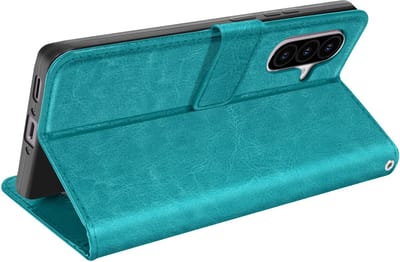 Mayaxess, Hoesje Geschikt voor Samsung Galaxy A56 portemonnee met polsbandje, Turquoise