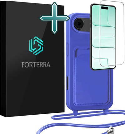 Hoesje Geschikt voor iPhone Air Pashouder Case Siliconen Hoes Met Koord Met Screenprotector - Hoes Geschikt voor iPhone Air Met Telefoonkoord Hoesje Back Cover Met Pasjeshouder - Felblauw