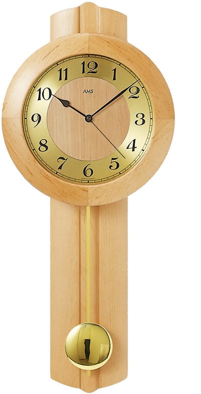 Wandklok AMS Elzenout - Radio gestuurd met slinger Slingerklok - gouden slinger