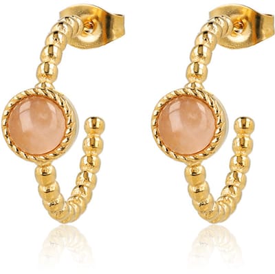 My Bendel - Bolletjes Oorring met Ronde Edelsteen • Rose Quartz - met Luxe Cadeauverpakking | Sieraden Voor Dames