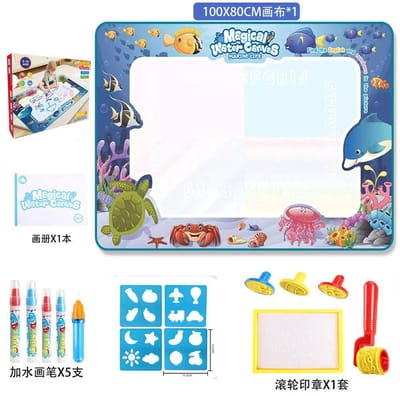 Water Tekenmat met Accessoires - 80x100 cm - Speelgoed 2 Jaar - Speelgoed 3 Jaar - Speelgoed 4 Jaar -Jongens Speelgoed - Meisjes Speelgoed - Kinderspeelgoed - Ocean Babymat - Blauw
