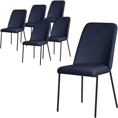 Eetkamerstoelen set van 6 donkerblauw met rugleuning, gestoffeerde stoelen voor eetkamer & keuken ML-Design
