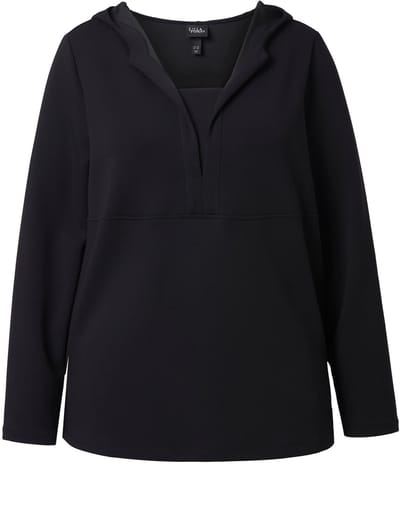 Ulla Popken - Dames - Sweatshirt capuchon V-hals lange mouwen modalmix - Zwart - Maat 42+