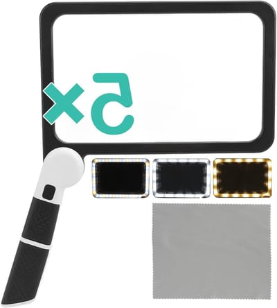 Vouwbare handloep met licht, 5-voudige vergroting, 48 LED's, ideaal voor lezen, printen en graveren, visuele hulp voor slechtzienden