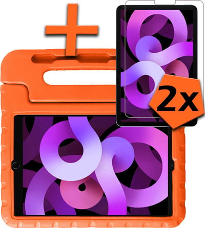 Hoesje - Geschikt voor Apple iPad Air 5 (2022) - 10.9 inch - 5e Generatie - M1 - Met 2x Screenprotector - Kinderhoes Shockproof Bumper - Kidsproof Case - Tablet Hoes - Kinder Hoes Cover - Oranje