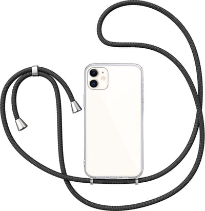 Hoesje met Koord geschikt voor iPhone 11 - Back Cover Siliconen Case Transparant Hoes Zwart