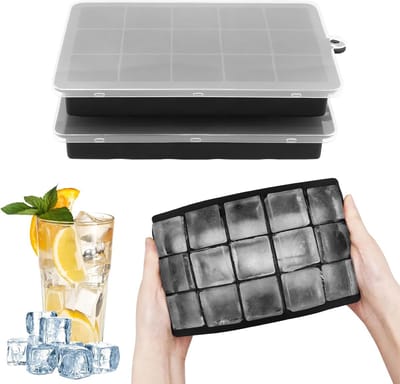 Set van 2 Herbruikbare Siliconen IJsblokjesvormen met Deksel, 15 Compartimenten voor Drankjes, Perfect voor Whisky en Cocktails