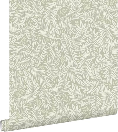 ESTAhome behang bladeren licht vergrijsd groen - 50 x 900 cm - 131142