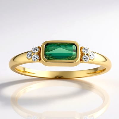 Cavill - 9k Geelgouden Ring - Groene Benedito Toermalijn 0,55ct - Achthoekig Radiant Geslepen - Zirkonen - Bezel Zetting - Braziliaanse Luxe Ring