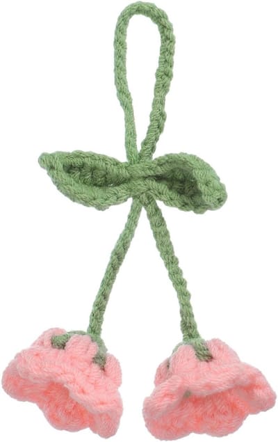 Haak Auto Ophanging Accessoire - Bloemenhanger Sleutelhanger - Auto Interieur Decoratie - Handgeweven Uniek Ontwerp - 12 cm Lengte - Roze