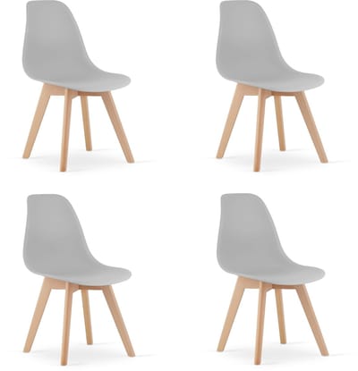 Set van 4 Eetkamerstoelen KITO – Grijs – Beuken Poten – Kuipstoel met Kunststof Zitting – Tijdloos Design, Functioneel en Duurzaam, Geschikt voor Woonkamer, Eetkamer en Kantoor
