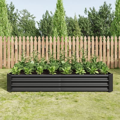 MODFU Verhoogde Plantenbak – Open Bodem & Gegalvaniseerd Staal – 180x91x30 cm – Voor Tuin, Terras & Balkon – Zwart – Duurzaam Metaal