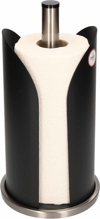 Zeller keukenrolhouder - rond - metaal - zwart - 15 x 31 cm - keukenpapier