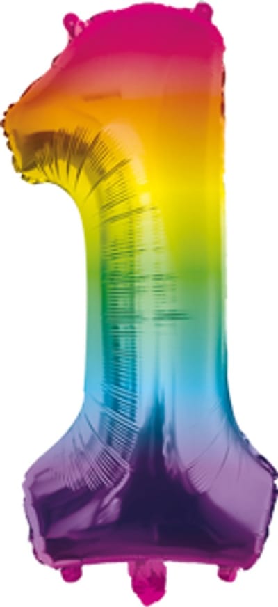 Folieballon | Cijferballon | Cijfer: 1 | Kleur: Regenboog | Afmeting: 40cm