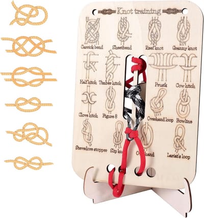 Knoopoefenbord Hout - Complete Set met 16 Essentiële Knopen & 3 Paracord Touwen - Trainingsset voor Overleving, Kamperen en Klimmen