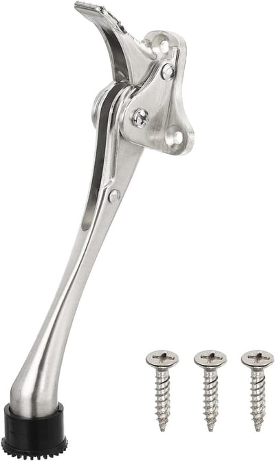 Kickdown deurstopper - Deurstop - 17.5cm - Deurstopperhouder - Meubelaccessoires - Deurvastzetters voor buiten - Kick-omlaag Deurstandaard - Hoogte verstelbare - Met rubberen voet en schroeven - Zinklegering - Geborsteld Zilver