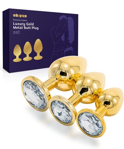 Metaal Gouden Buttplug set voor mannen en vrouwen - Valentijn Cadeau - 3 delige Anal Plug set - Wit