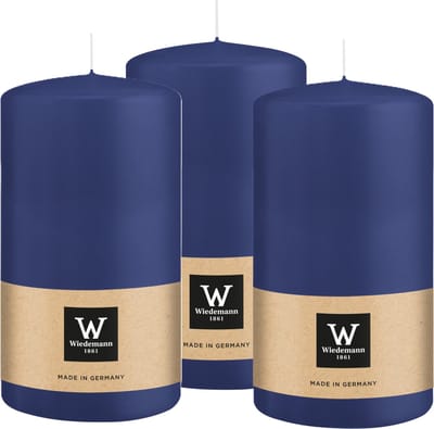 Wiedemann Cilinderkaars/stompkaars - 3x - donkerblauw - 13 x 7 cm - 52 branduren - zuilkaarsen