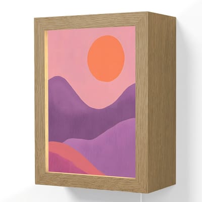 Wandlamp 15x20 cm - Oplaadbaar - Zon - Heuvels - Paars - Abstract - Wandlampen binnen woonkamer - Slaapkamer lamp met kabel - Decoratieve nachtlamp - Vloerlamp snoer