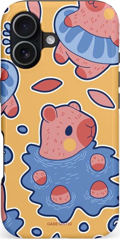 Casetastic hoesje geschikt voor Apple iPhone 17 - MagSafe - Dubbellaagse bescherming - Capibara plons - Fashion Case - Goud Lavendel Perzik Grijs