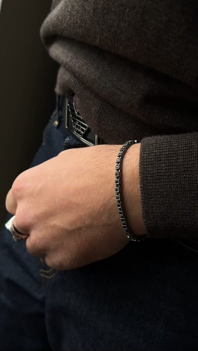 Spadarella Gioielli - SPBR524 - Armband - 925 Zilver - 4 mm - Black - 19 Cm - Zwarte zirkonia - Donker hematiet - Made in Italy