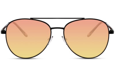 SOLO SOLIS 6241 | Piloten Zonnebril | Aviator Zonnebril | Zwart Metaal Montuur | Geel Oranje Overloop Lens | Retro & Classic Bril | Festival Zonnebril | Rave Bril | Carnavalsbril | Unisex Zonnebril | Trendy Party & Outdoor + brillen sleeve & doek