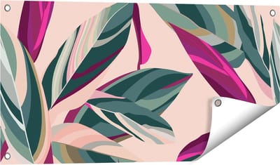 Gards Tuinposter Bloem Bladeren - Bloemen - Abstract - 80x40 cm - Tuindoek - Tuindecoratie - Wanddecoratie buiten - Tuinschilderij