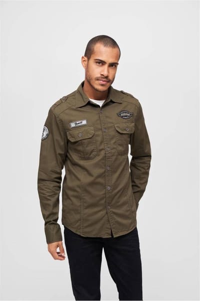 Brandit - Luis Vintageshirt Overhemd - S - Olijfgroen