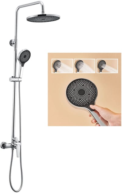 Auralum Max Douche Set - Regendouche en Handdouche - Verstelbare Hoogte 90-139 cm - Rond Design -Met Badkamerkraan - Waterbesparend - Chroom